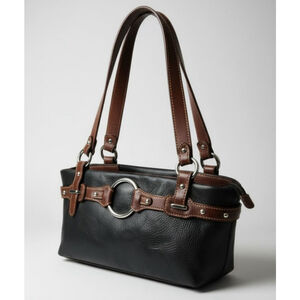 Bosca Leather Handbag East West Black and Brown Purse